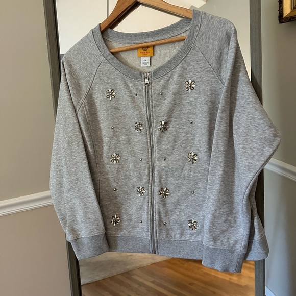 Ruby Rd. Jackets & Blazers - Ruby Rd Gray Zip Up with Floral Embellishments